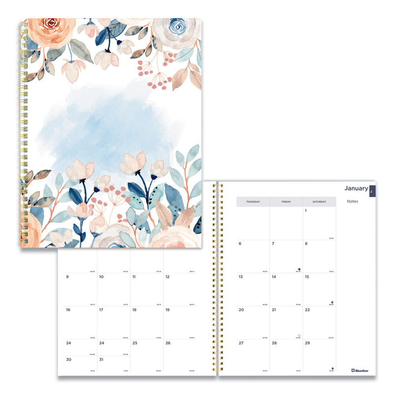 Blueline Monthly 14-Month Planner, Spring Floral Watercolor Artwork, 11 x 8.5, Multicolor Cover, 14-Month (Dec to Jan): 2022 to 2024