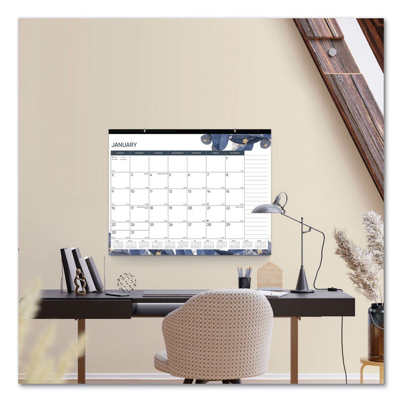 Blueline Monthly Desk Pad Calendar, Gold Detail Floral Artwork, 22 x 17, Black Binding, Clear Corners, 12-Month (Jan-Dec): 2023