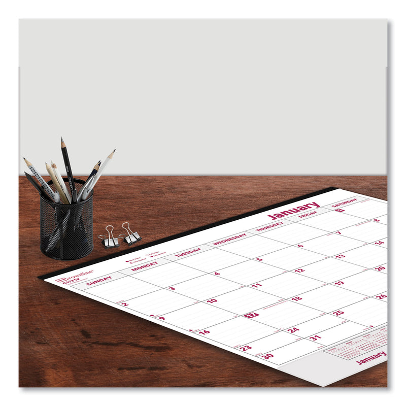 Brownline Monthly Desk Pad Calendar, 22 x 17, White/Burgundy Sheets, Black Binding, Clear Corners, 12-Month (Jan to Dec): 2023