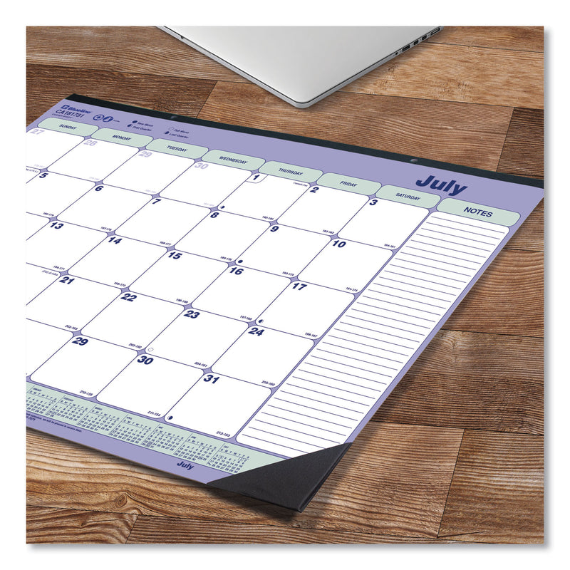 Blueline Academic Monthly Desk Pad Calendar, 21.25 x 16, White/Blue/Green, Black Binding/Corners, 13-Month (July-July): 2022-2023