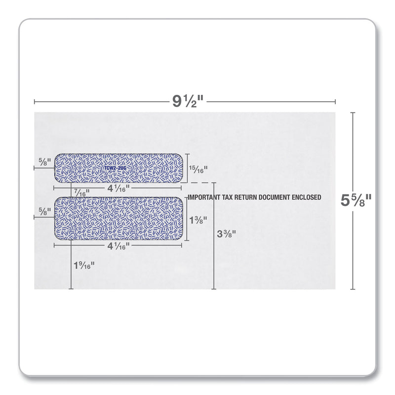 TOPS W-2 Laser Double Window Envelope, Commercial Flap, Gummed Closure, 5.63 x 9, White, 24/Pack
