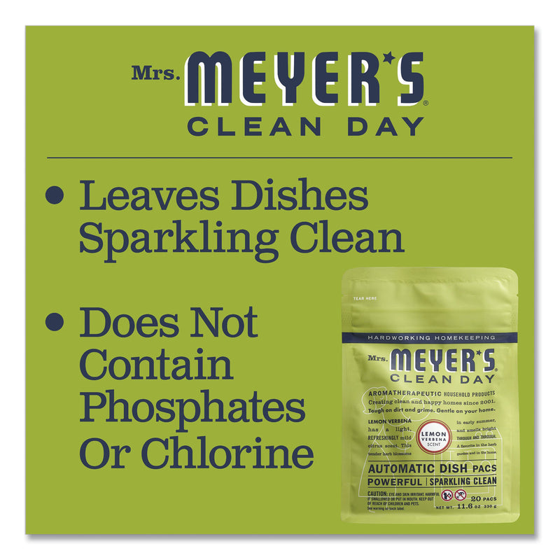 Mrs. Meyer's Automatic Dish Detergent, Lemon, 12.7 oz Pack, 20/Pack, 6/Carton