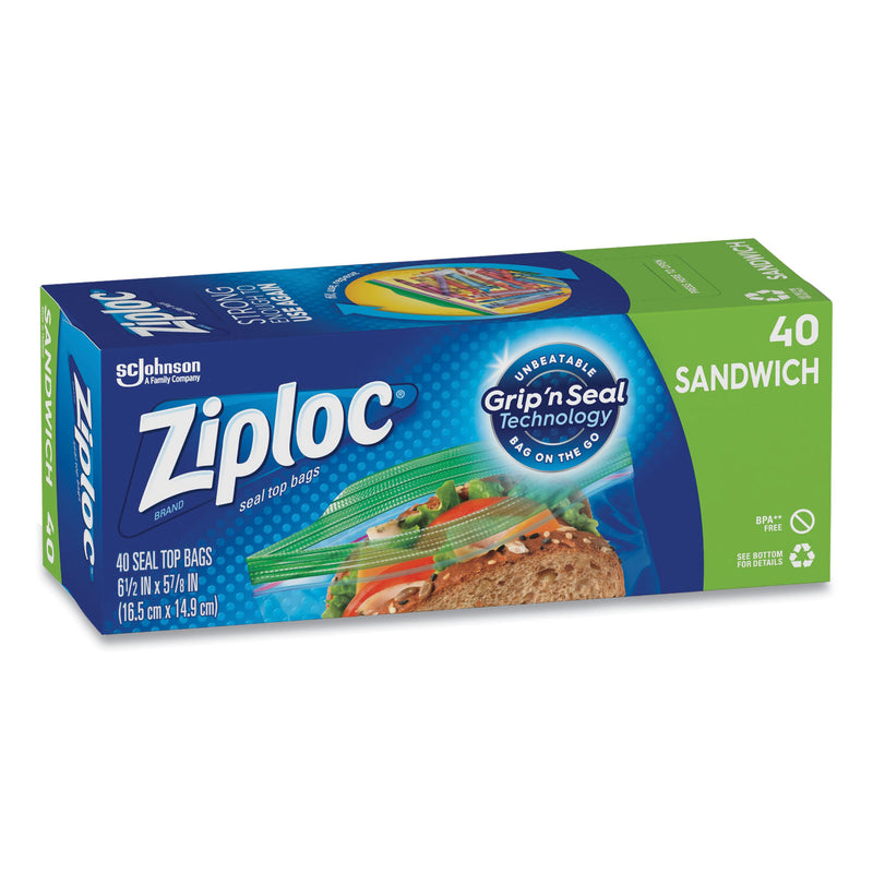 Ziploc Resealable Sandwich Bags, 1.2 mil, 6.5" x 5.88", Clear, 480/Carton