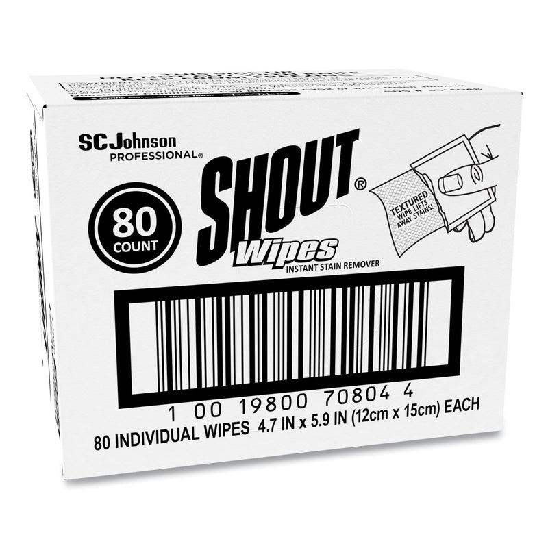 Shout Wipe and Go Instant Stain Remover, 4.7 x 5.9, 80 Packets/Carton