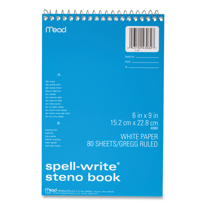 Mead Spell-Write Wirebound Steno Pad, Gregg Rule, Randomly Assorted Cover Colors, 80 White 6 x 9 Sheets