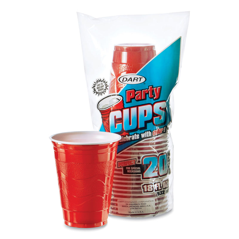 Dart Solo Party Plastic Cold Drink Cups, Slip-Resistant Grip, 18 oz, Red, 20/Bag, 12 Bags/Carton