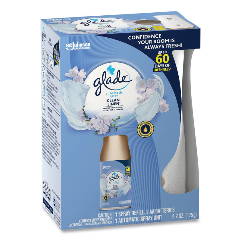 Glade Automatic Spray Starter Kit, Spray Unit and Refill, White/Gold, Clean Linen