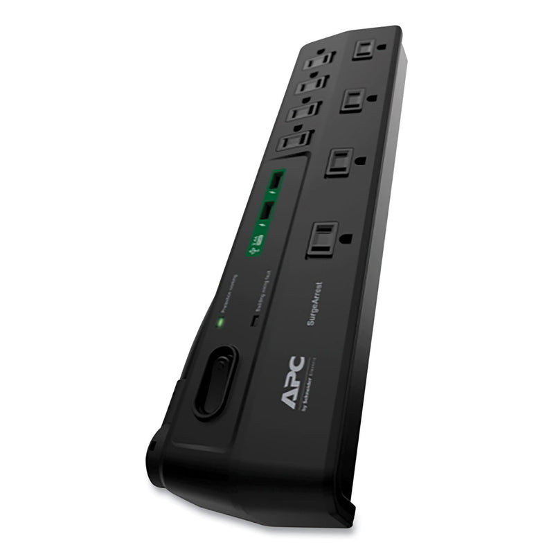 APC Home Office SurgeArrest Power Surge Protector, 8 AC Outlets/2 USB Ports, 6 ft Cord, 2,630 J, Black