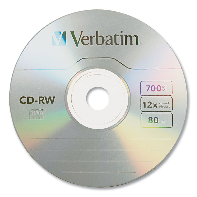 Verbatim CD-RW Rewritable Disc, 700 MB/80 min, 12x, Spindle, Silver, 25/Pack