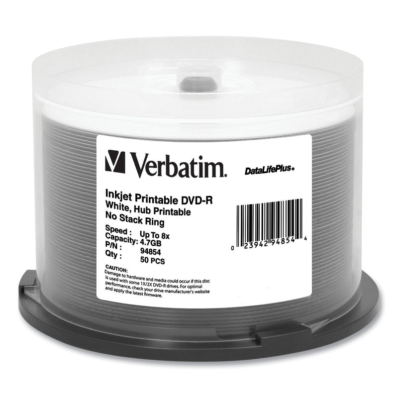 Verbatim DVD-R DataLifePlus Printable Recordable Disc, 4.7 GB, 8x, Spindle, White, 50/Pack