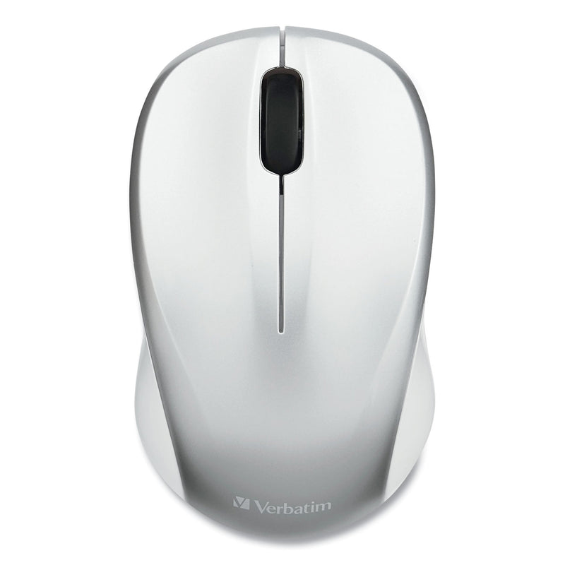 Verbatim Silent Wireless Blue LED Mouse, 2.4 GHz Frequency/32.8 ft Wireless Range, Left/Right Hand Use, Silver