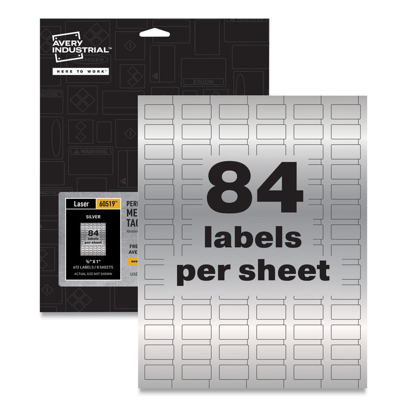 Avery PermaTrack Metallic Asset Tag Labels, Laser Printers, 0.5 x 1, Silver, 84/Sheet, 8 Sheets/Pack