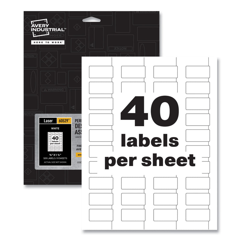 Avery PermaTrack Tamper-Evident Asset Tag Labels, Laser Printers, 0.75 x 1.5, White, 40/Sheet, 8 Sheets/Pack