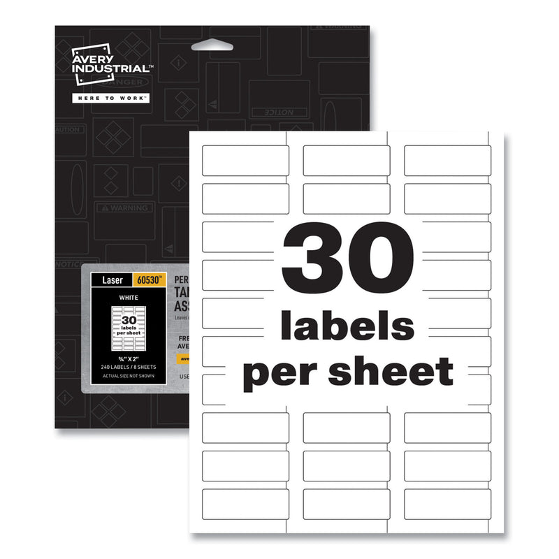 Avery PermaTrack Tamper-Evident Asset Tag Labels, Laser Printers, 0.75 x 2, White, 30/Sheet, 8 Sheets/Pack