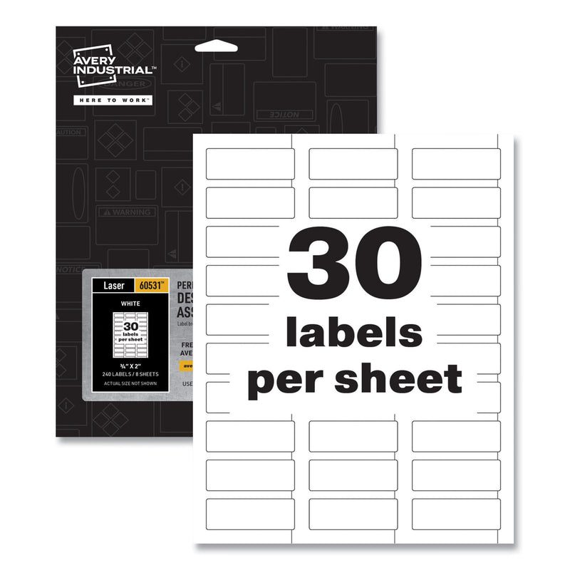Avery PermaTrack Destructible Asset Tag Labels, Laser Printers, 0.75 x 2, White, 30/Sheet, 8 Sheets/Pack