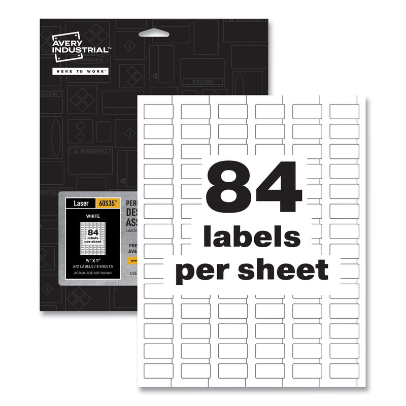 Avery PermaTrack Destructible Asset Tag Labels, Laser Printers, 0.5 x 1, White, 84/Sheet, 8 Sheets/Pack
