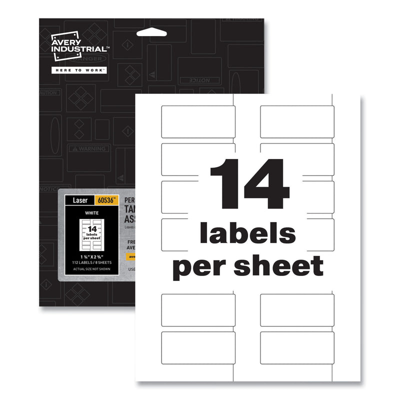Avery PermaTrack Tamper-Evident Asset Tag Labels, Laser Printers, 1.25 x 2.75, White, 14/Sheet, 8 Sheets/Pack