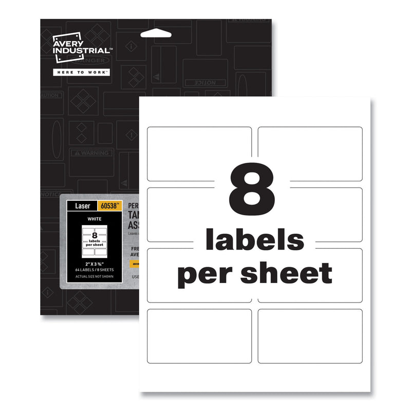 Avery PermaTrack Tamper-Evident Asset Tag Labels, Laser Printers, 2 x 3.75, White, 8/Sheet, 8 Sheets/Pack