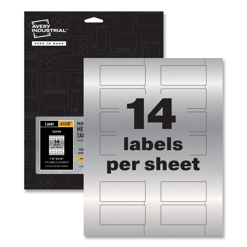Avery PermaTrack Metallic Asset Tag Labels, Laser Printers, 1.25 x 2.75, Silver, 14/Sheet, 8 Sheets/Pack