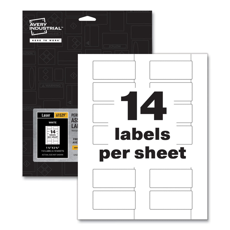 Avery PermaTrack Durable White Asset Tag Labels, Laser Printers, 1.25 x 2.75, White, 14/Sheet, 8 Sheets/Pack