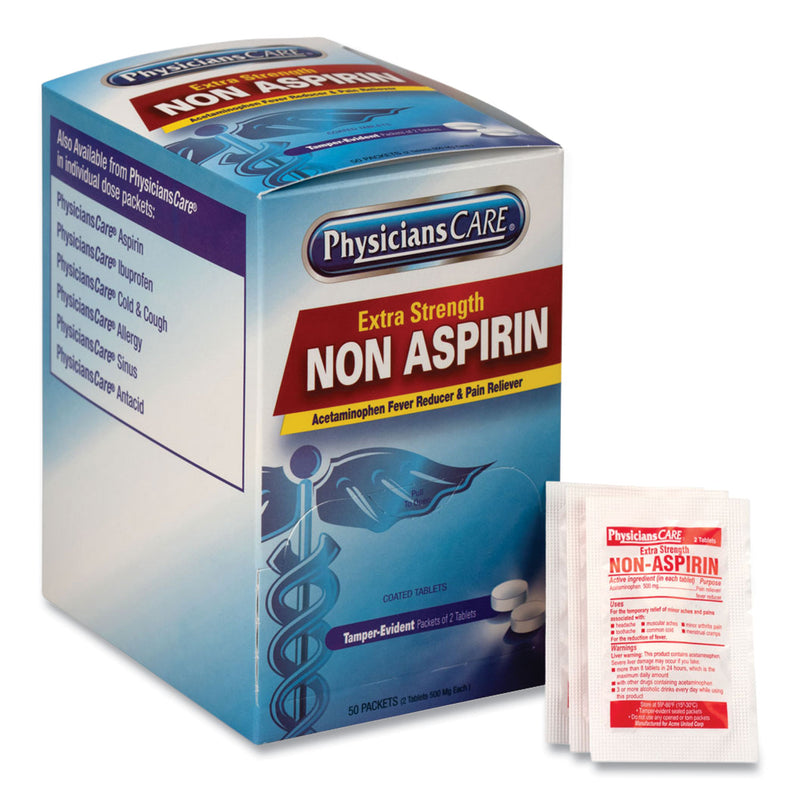 PhysiciansCare Non Aspirin Acetaminophen Medication, Two-Pack, 50 Packs/Box