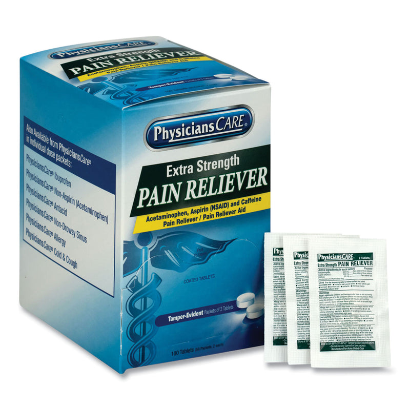 PhysiciansCare Extra-Strength Pain Reliever, Two-Pack, 50 Packs/Box