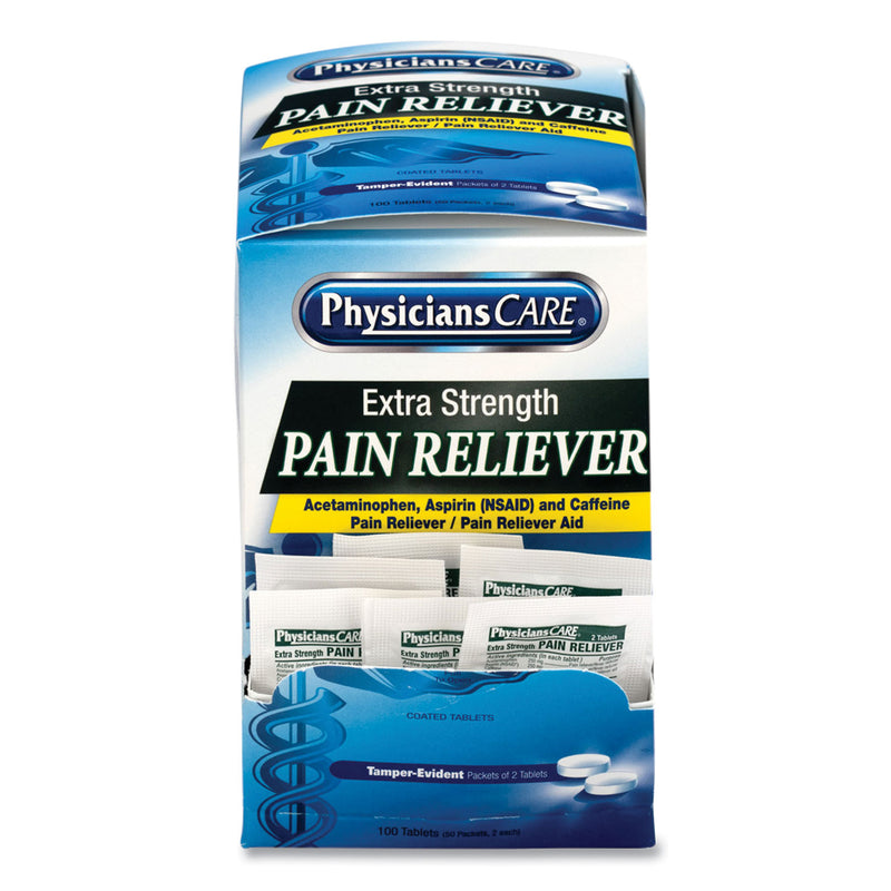 PhysiciansCare Extra-Strength Pain Reliever, Two-Pack, 50 Packs/Box