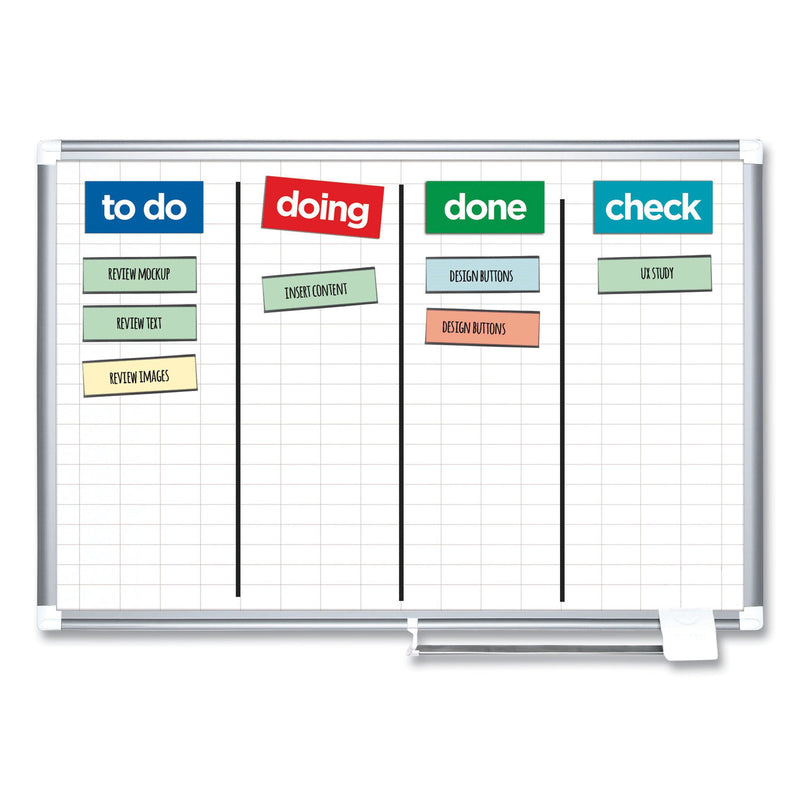 MasterVision Grid Planning Board, 1 x 2 Grid, 72 x 48, White/Silver