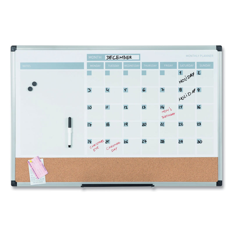 MasterVision 3-in-1 Calendar Planner Dry Erase Board, 36 x 24, Silver Frame