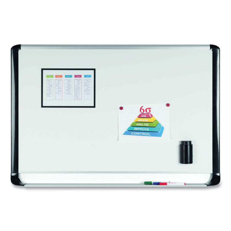 MasterVision Lacquered steel magnetic dry erase board, 48 x 96, Silver/Black