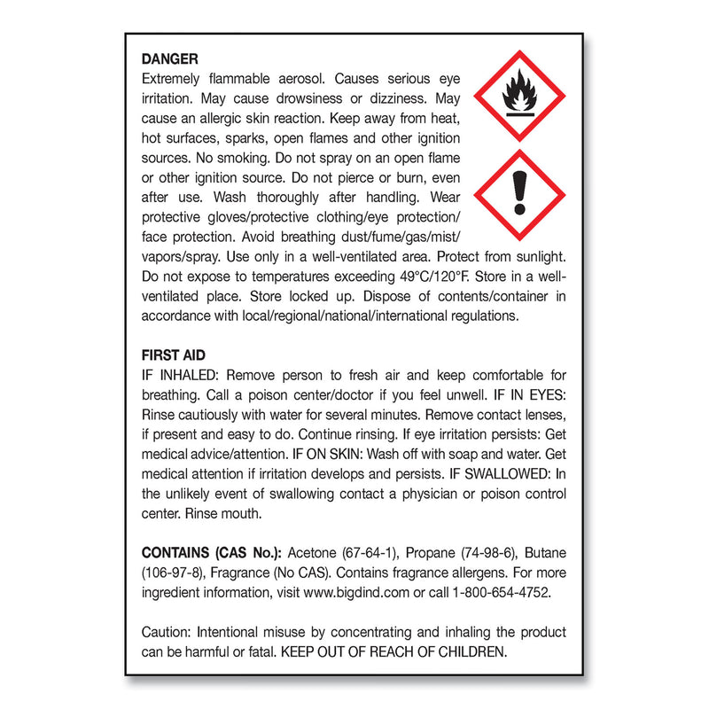 Big D Industries Metered Concentrated Room Deodorant, Mountain Air Scent, 7 oz Aerosol Spray, 12/Carton