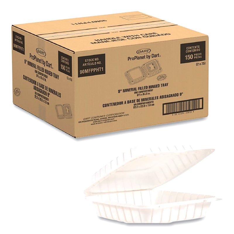 ProPlanet Hinged Lid Containers, Single Compartment, 9 x 8.8 x 3, White, Plastic, 150/Carton