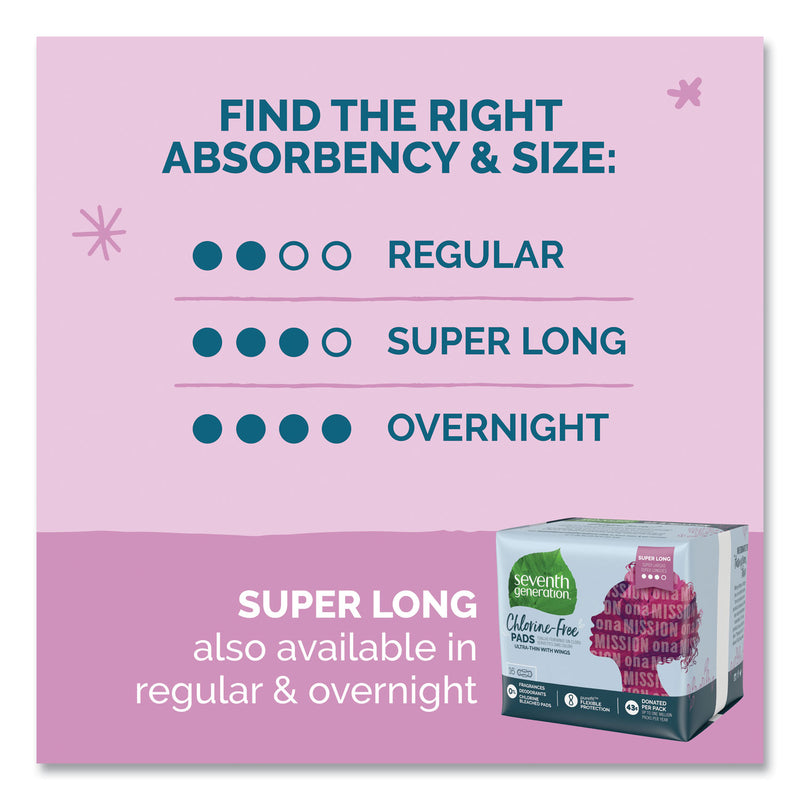 Seventh Generation Chlorine-Free Ultra Thin Pads with Wings, Super Long, 16/Pack