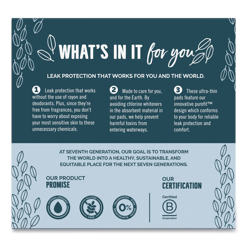 Seventh Generation Chlorine-Free Ultra Thin Pads with Wings, Super Long, 16/Pack