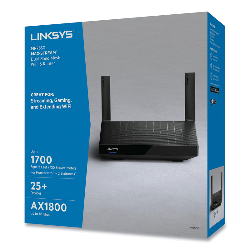 LINKSYS MAX-STREAM Mesh Wi-Fi 6 Router, 6 Ports, Dual-Band 2.4 GHz/5 GHz