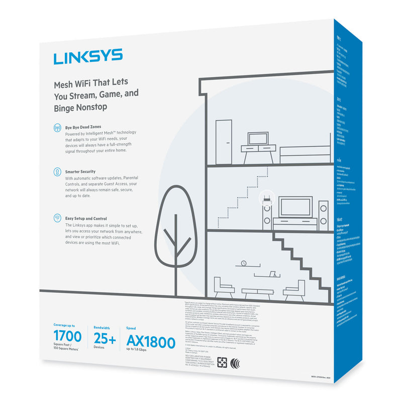 LINKSYS MAX-STREAM Mesh Wi-Fi 6 Router, 6 Ports, Dual-Band 2.4 GHz/5 GHz