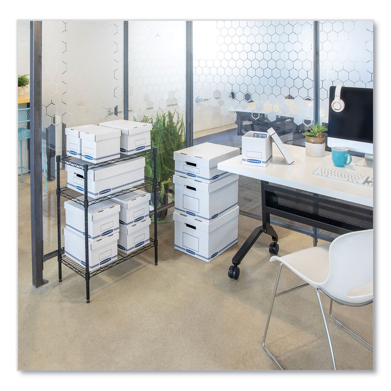 Bankers Box Organizer Storage Boxes, Large, 12.75" x 16.5" x 6.5", White/Blue, 12/Carton