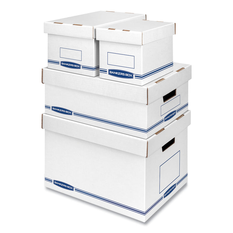 Bankers Box Organizer Storage Boxes, Small, 6.25" x 8.13" x 6.5", White/Blue, 12/Carton