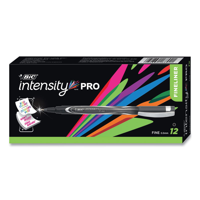 BIC Intensity Porous Point Pen, Stick, Fine 0.5 mm, Black Ink, Black Barrel, Dozen
