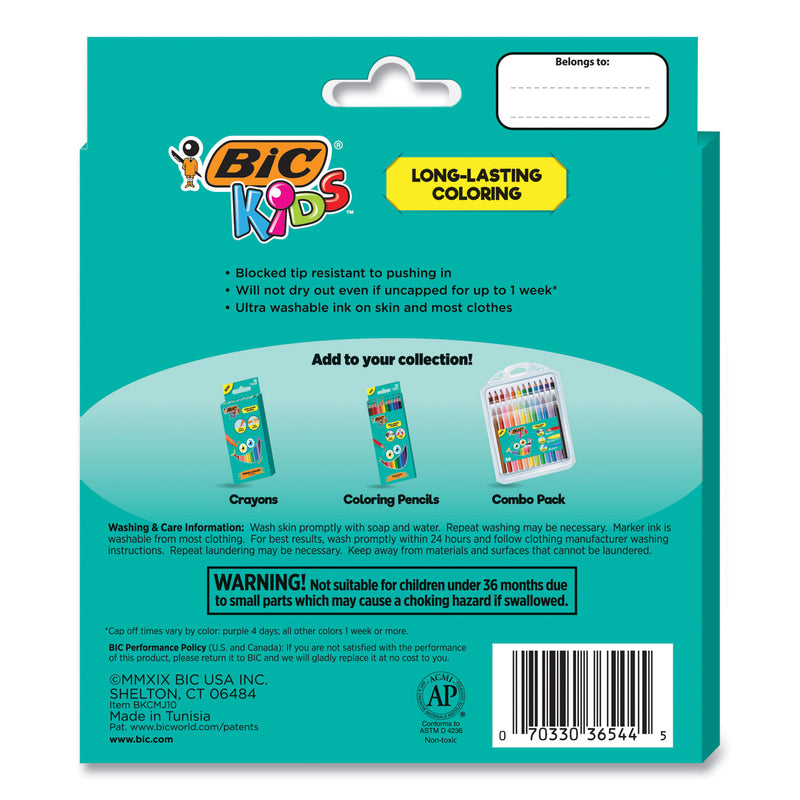 BIC Kids Ultra Washable Jumbo Markers, Medium Bullet Tip, Assorted Colors, 10/Pack