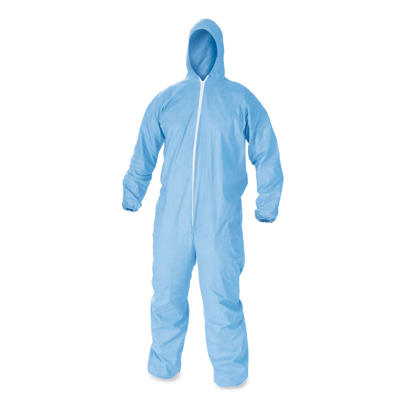 KleenGuard A65 Zipper Front Flame-Resistant Hooded Coveralls, Elastic Wrist and Ankles, 2X-Large, Blue, 25/Carton