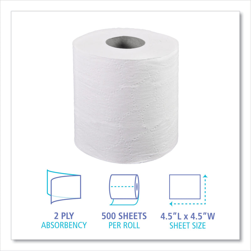 Boardwalk 2-Ply Toilet Tissue, Septic Safe, White, 4.5 x 4.5, 500 Sheets/Roll, 96 Rolls/Carton