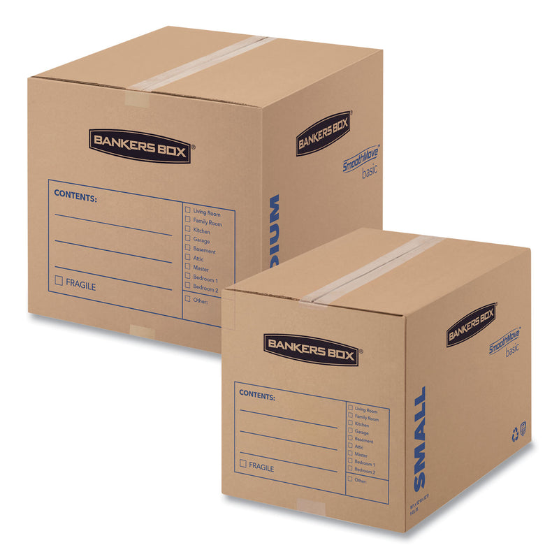 Bankers Box SmoothMove Basic Moving Boxes, Regular Slotted Container (RSC), Small, 12" x 16" x 12", Brown/Blue, 25/Bundle