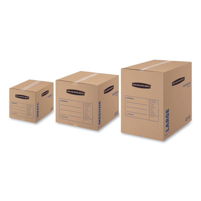 Bankers Box SmoothMove Basic Moving Boxes, Regular Slotted Container (RSC), Small, 12" x 16" x 12", Brown/Blue, 25/Bundle