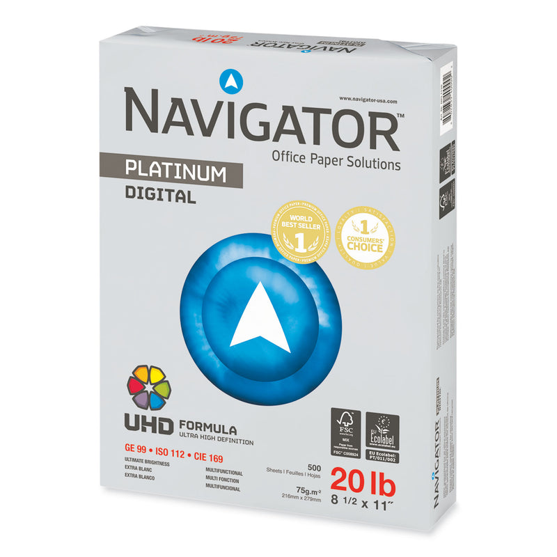 Navigator Platinum Paper, 99 Bright, 20 lb Bond Weight, 8.5 x 11, White, 500 Sheets/Ream, 10 Reams/Carton