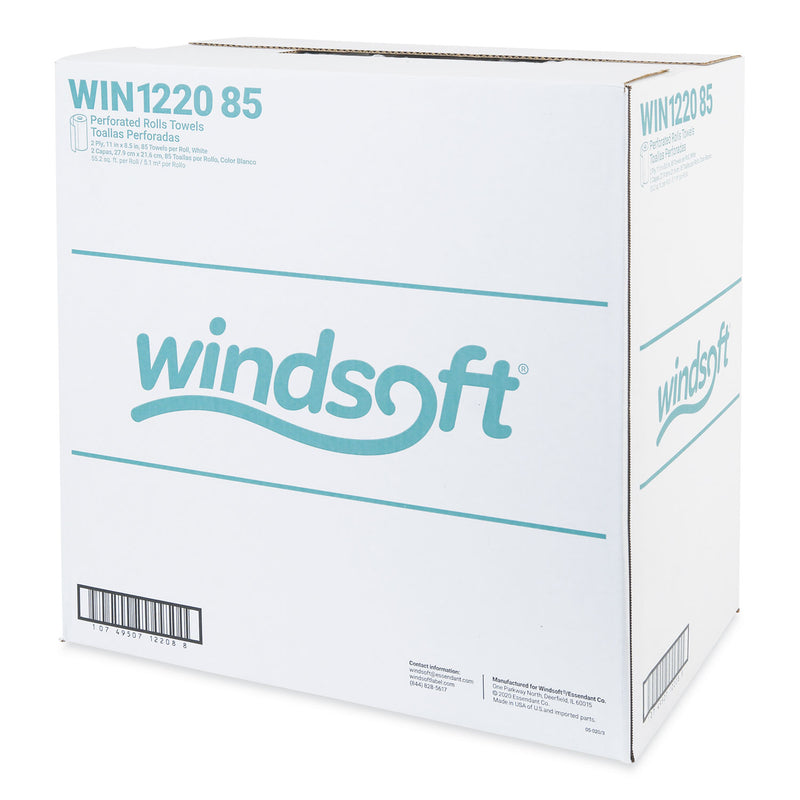 Windsoft Kitchen Roll Towels, 2-Ply, 11 x 8.5, White, 85/Roll, 30 Rolls/Carton
