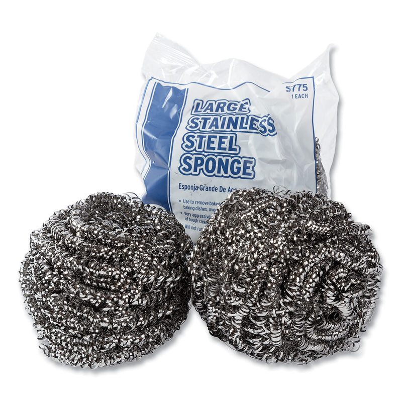 AmerCareRoyal Stainless Steel Sponge, Polybagged, 1.75 oz, Gray, 12/Pack, 6 Packs/Carton