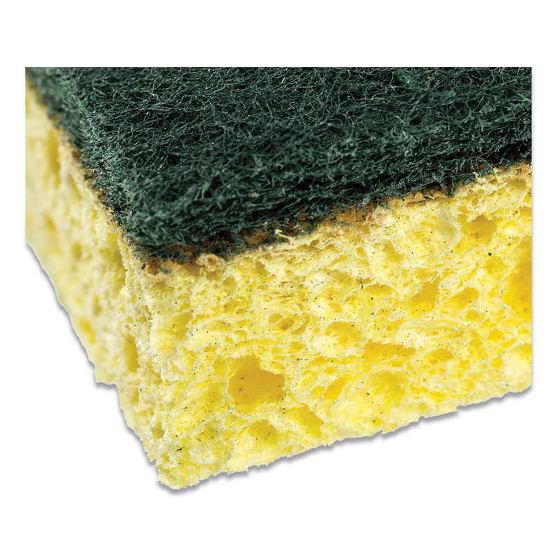 AmerCareRoyal Heavy-Duty Scrubbing Sponge, 3.5 x 6, 0.85" Thick, Yellow/Green, 20/Carton