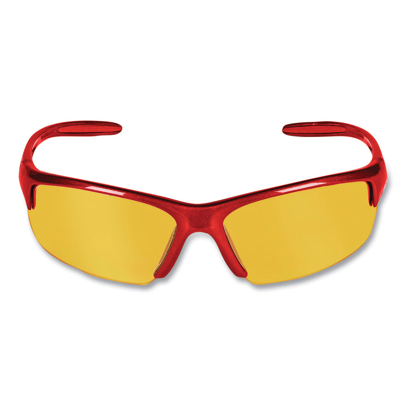 KleenGuard Equalizer Safety Glasses, Red Frames, Amber/Yellow Lens, 12/Box