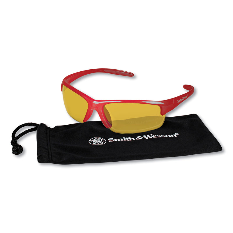 KleenGuard Equalizer Safety Glasses, Red Frames, Amber/Yellow Lens, 12/Box